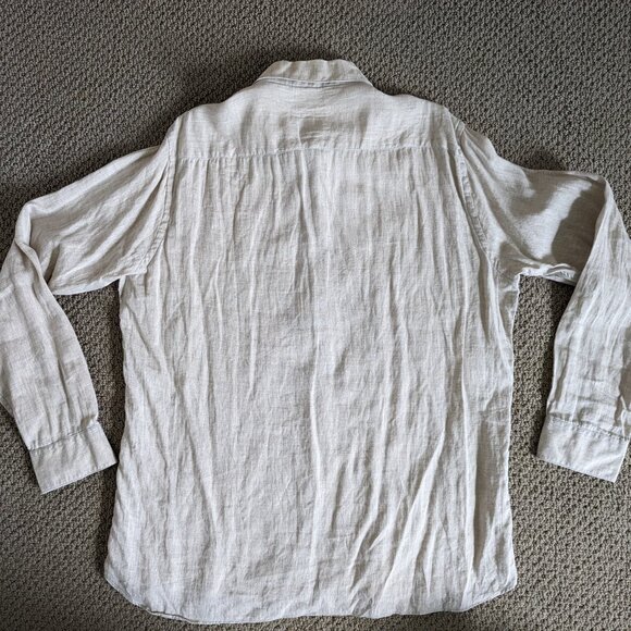 100% raw linen button down shirt with blue embroidery - Picture 5 of 15